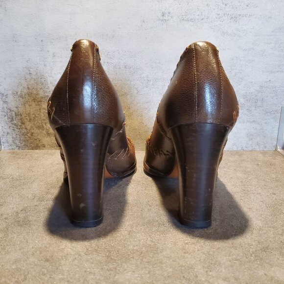 Dolce & Gabbana Vintage Y2K 90s Quiet Luxury Brown Leather Square Toe Heels 39 - Picture 10 of 16